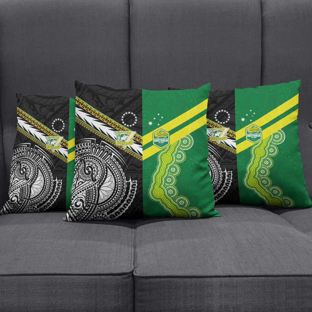 Rugby Cook Islands and Australia Pillow Cover Tatau Tribal with Aboriginal Chevron Sport Style