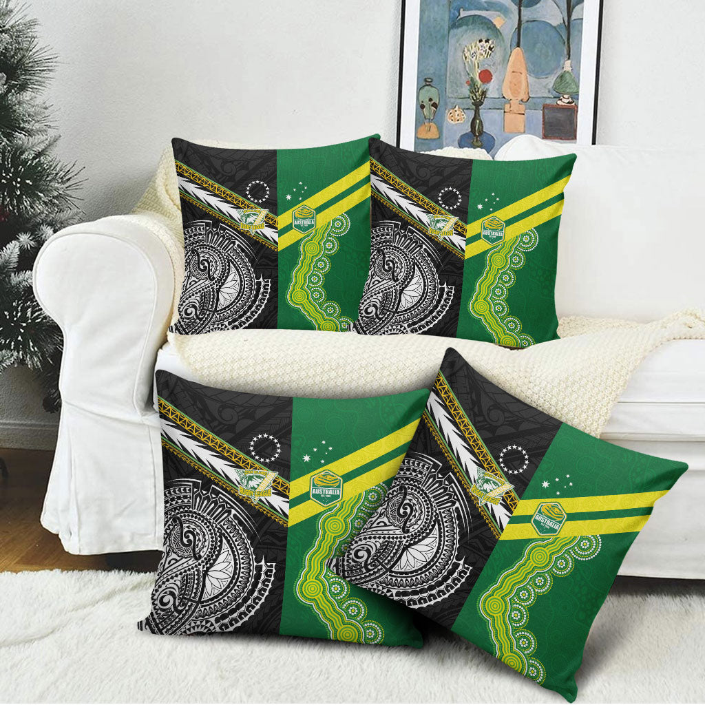 Rugby Cook Islands and Australia Pillow Cover Tatau Tribal with Aboriginal Chevron Sport Style