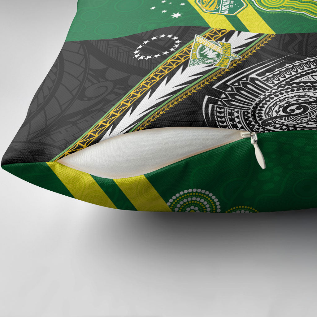 Rugby Cook Islands and Australia Pillow Cover Tatau Tribal with Aboriginal Chevron Sport Style