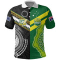 Custom Rugby Cook Islands and Australia Polo Shirt Tatau Tribal with Aboriginal Chevron Sport Style