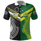 Custom Rugby Cook Islands and Australia Polo Shirt Tatau Tribal with Aboriginal Chevron Sport Style