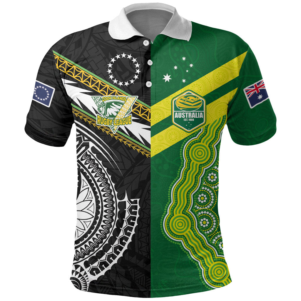 Custom Rugby Cook Islands and Australia Polo Shirt Tatau Tribal with Aboriginal Chevron Sport Style