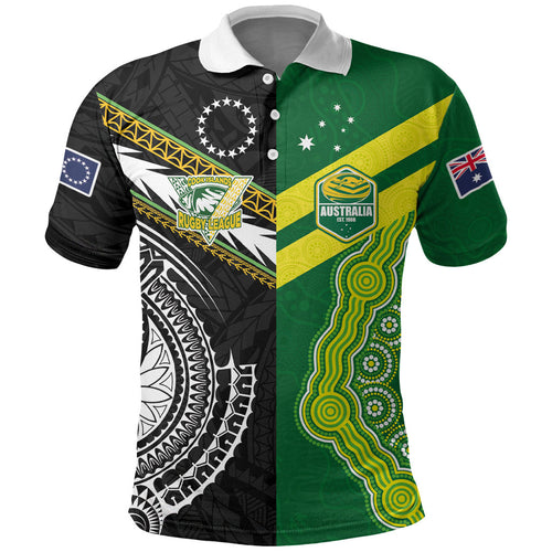 Custom Rugby Cook Islands and Australia Polo Shirt Tatau Tribal with Aboriginal Chevron Sport Style