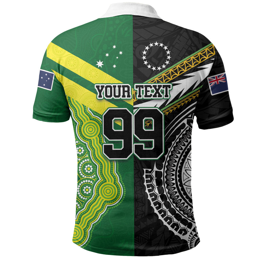 Custom Rugby Cook Islands and Australia Polo Shirt Tatau Tribal with Aboriginal Chevron Sport Style