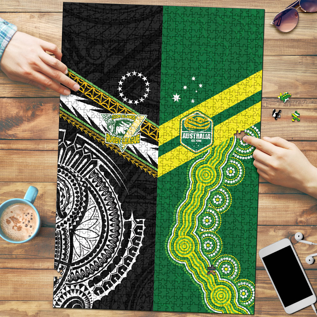 Rugby Cook Islands and Australia Puzzle Tatau Tribal with Aboriginal Chevron Sport Style