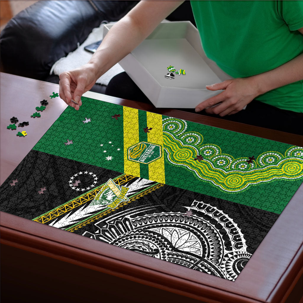Rugby Cook Islands and Australia Puzzle Tatau Tribal with Aboriginal Chevron Sport Style
