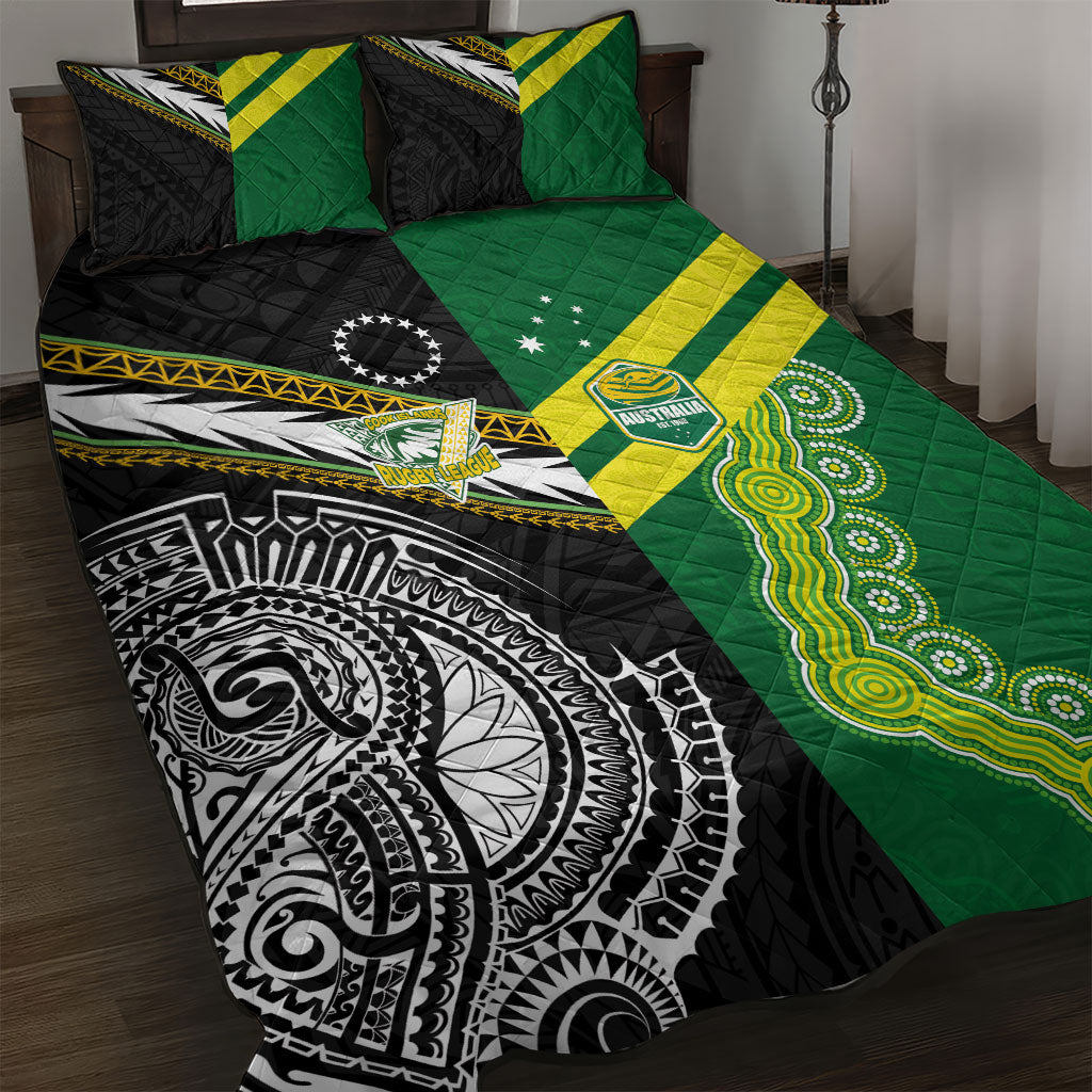 Rugby Cook Islands and Australia Quilt Bed Set Tatau Tribal with Aboriginal Chevron Sport Style