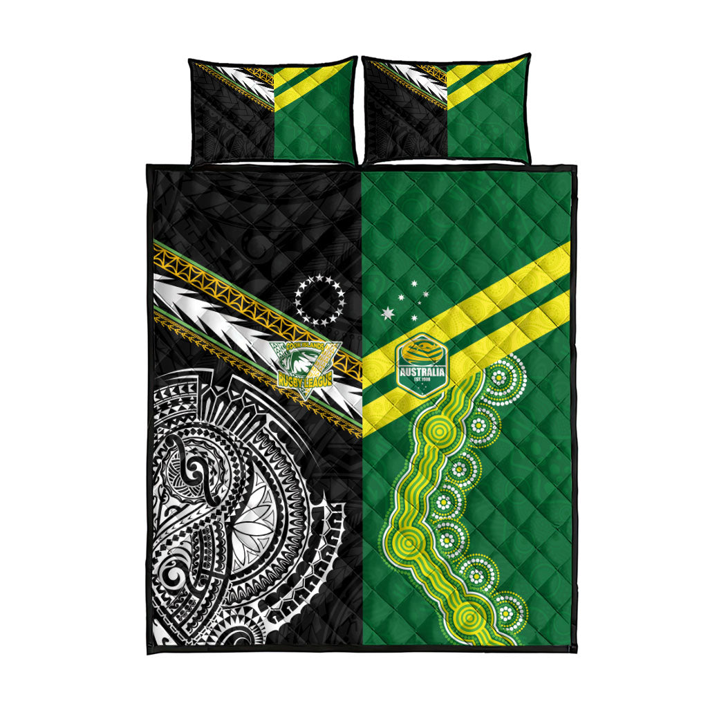 Rugby Cook Islands and Australia Quilt Bed Set Tatau Tribal with Aboriginal Chevron Sport Style