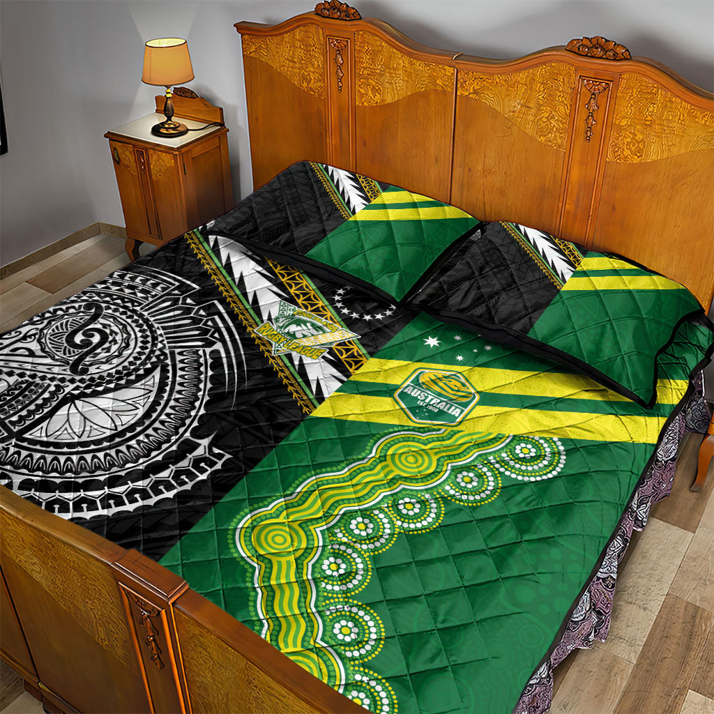 Rugby Cook Islands and Australia Quilt Bed Set Tatau Tribal with Aboriginal Chevron Sport Style