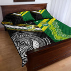 Rugby Cook Islands and Australia Quilt Bed Set Tatau Tribal with Aboriginal Chevron Sport Style