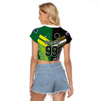 Custom Rugby Cook Islands and Australia Raglan Cropped T Shirt Tatau Tribal with Aboriginal Chevron Sport Style