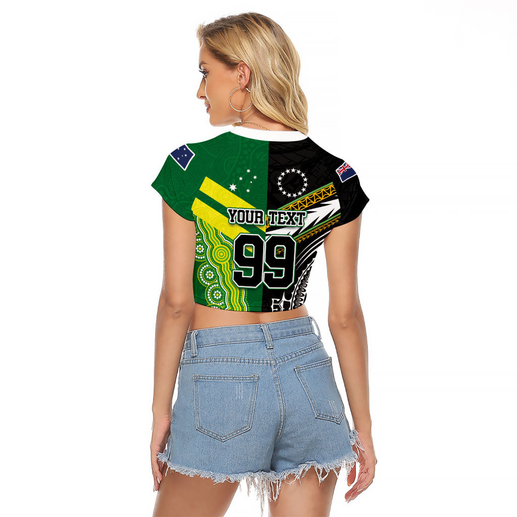 Custom Rugby Cook Islands and Australia Raglan Cropped T Shirt Tatau Tribal with Aboriginal Chevron Sport Style