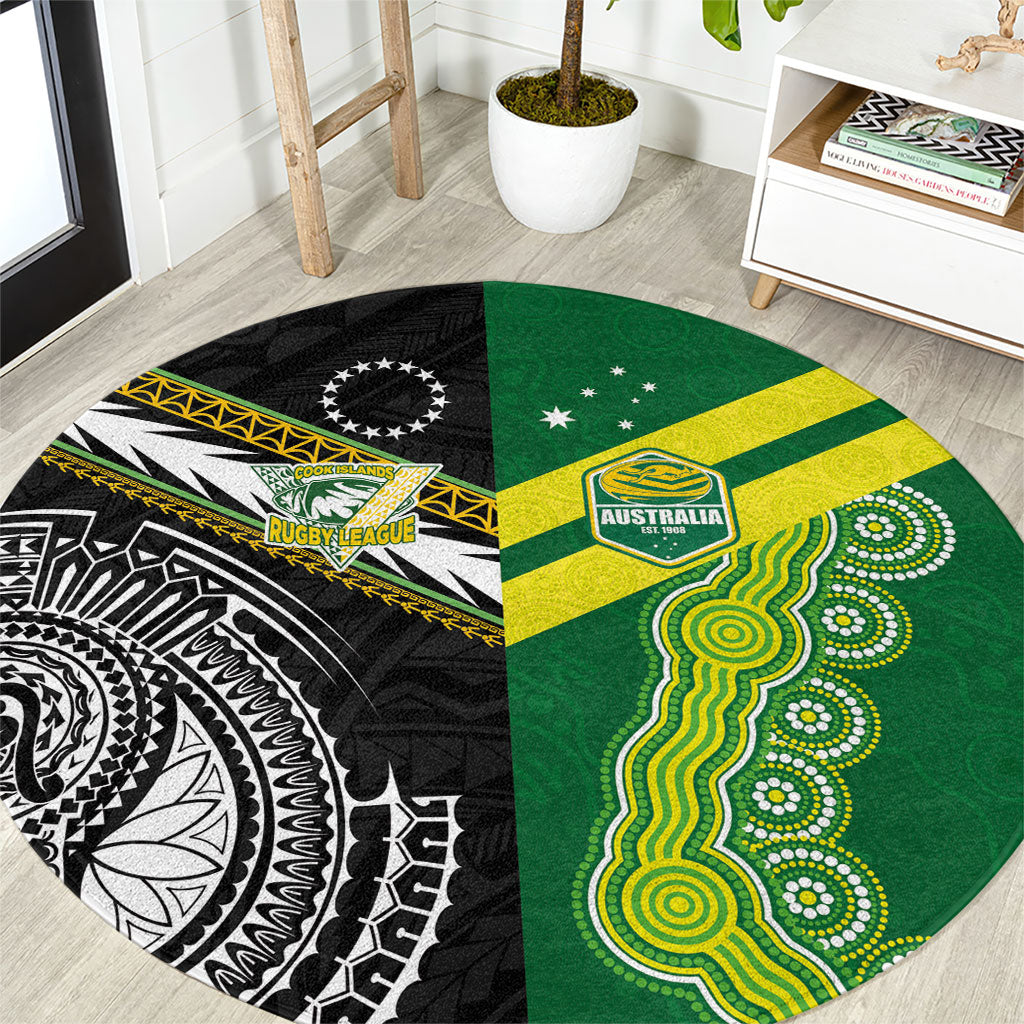 Rugby Cook Islands and Australia Round Carpet Tatau Tribal with Aboriginal Chevron Sport Style
