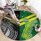Rugby Cook Islands and Australia Round Carpet Tatau Tribal with Aboriginal Chevron Sport Style