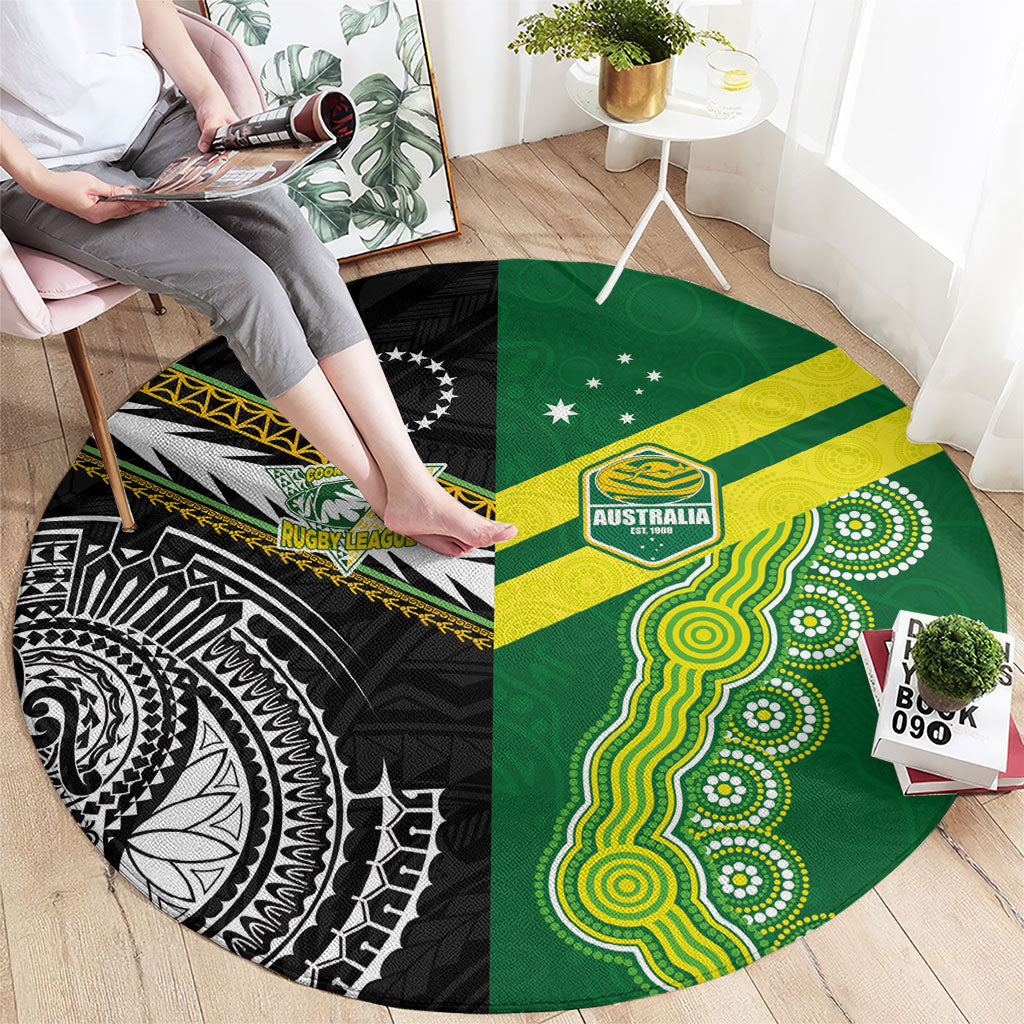 Rugby Cook Islands and Australia Round Carpet Tatau Tribal with Aboriginal Chevron Sport Style