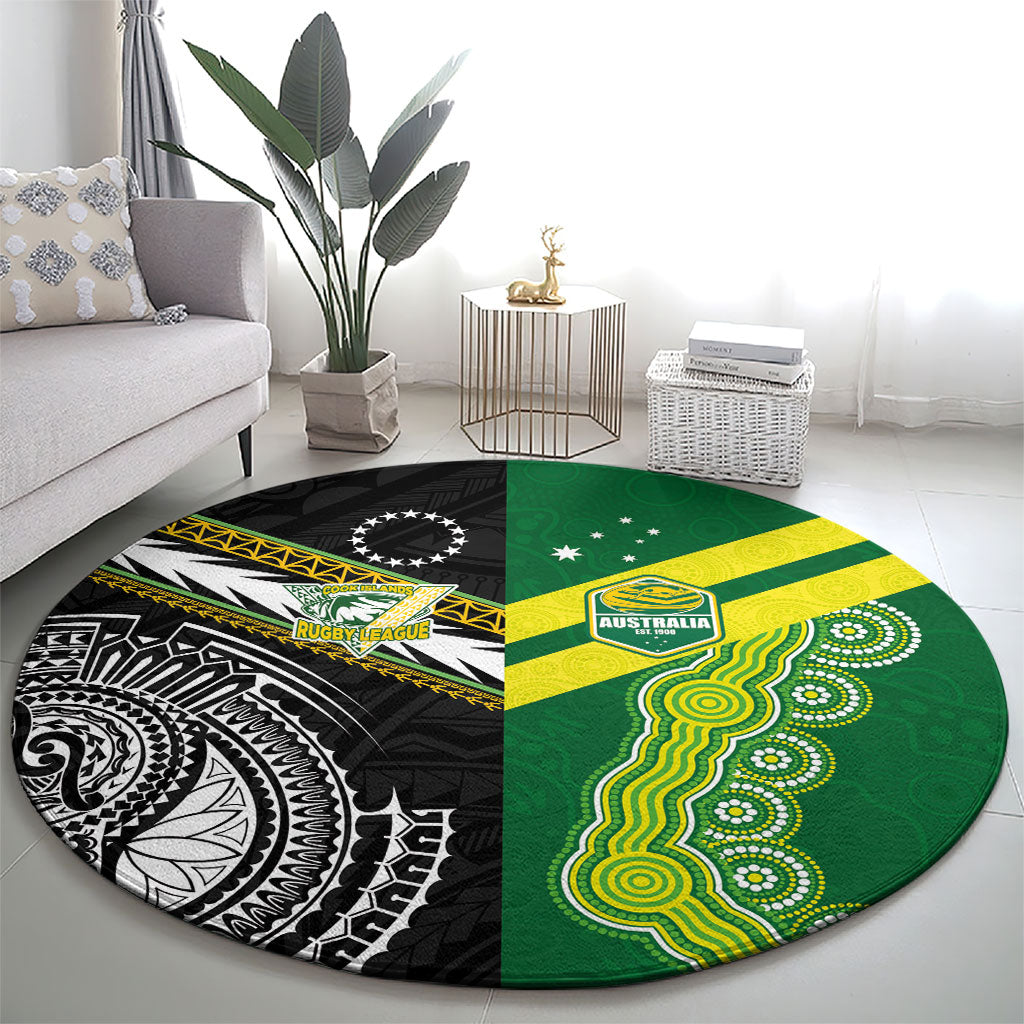 Rugby Cook Islands and Australia Round Carpet Tatau Tribal with Aboriginal Chevron Sport Style