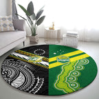 Rugby Cook Islands and Australia Round Carpet Tatau Tribal with Aboriginal Chevron Sport Style