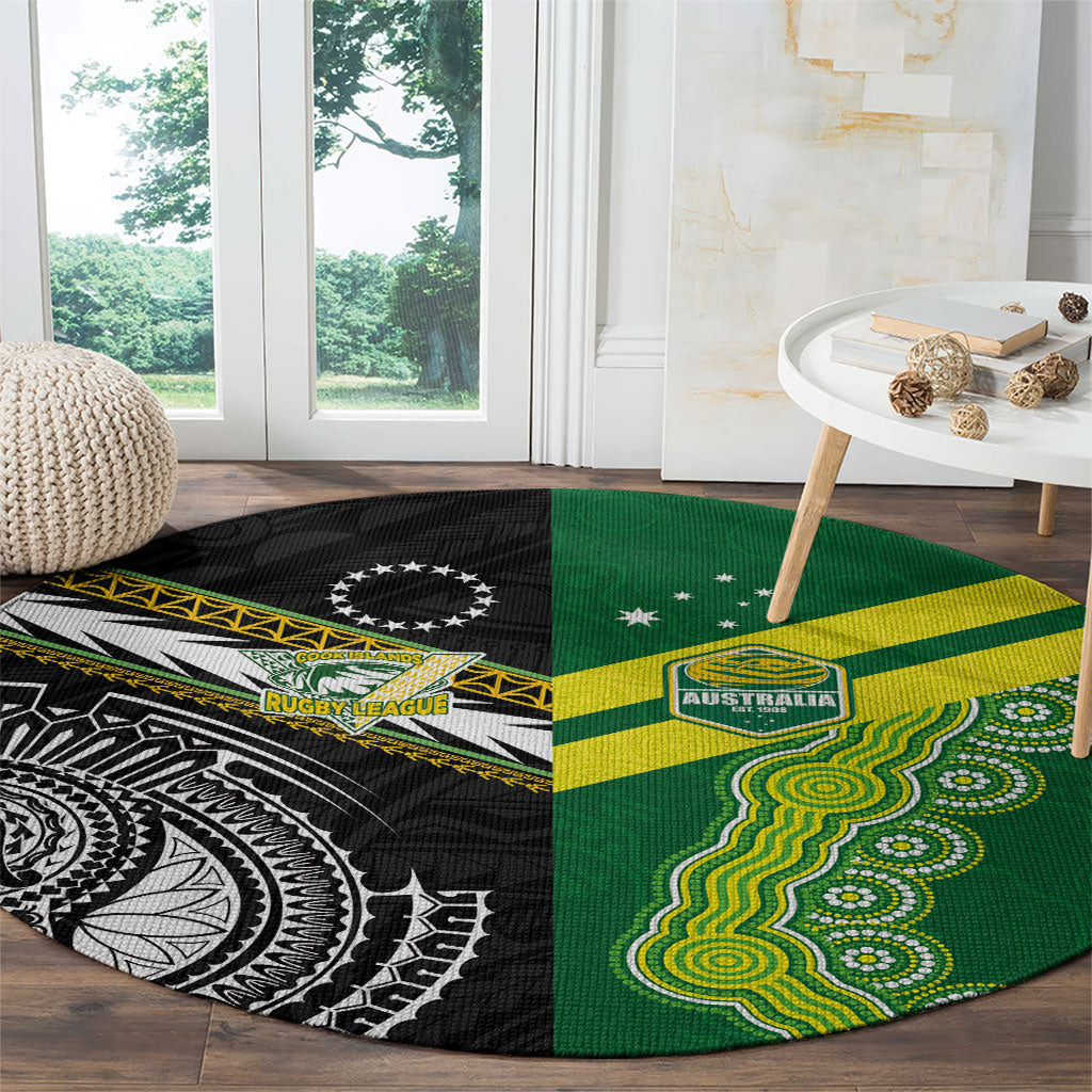 Rugby Cook Islands and Australia Round Carpet Tatau Tribal with Aboriginal Chevron Sport Style