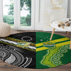 Rugby Cook Islands and Australia Round Carpet Tatau Tribal with Aboriginal Chevron Sport Style