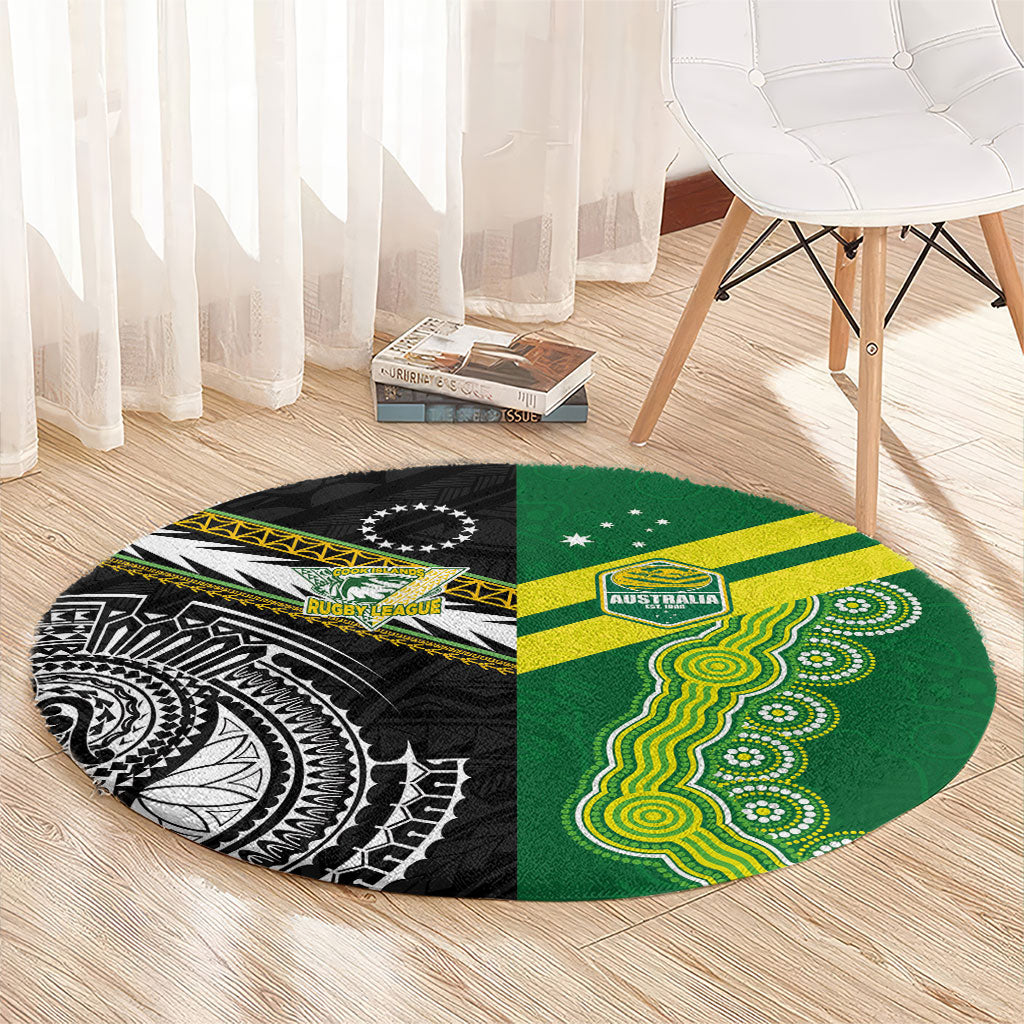 Rugby Cook Islands and Australia Round Carpet Tatau Tribal with Aboriginal Chevron Sport Style