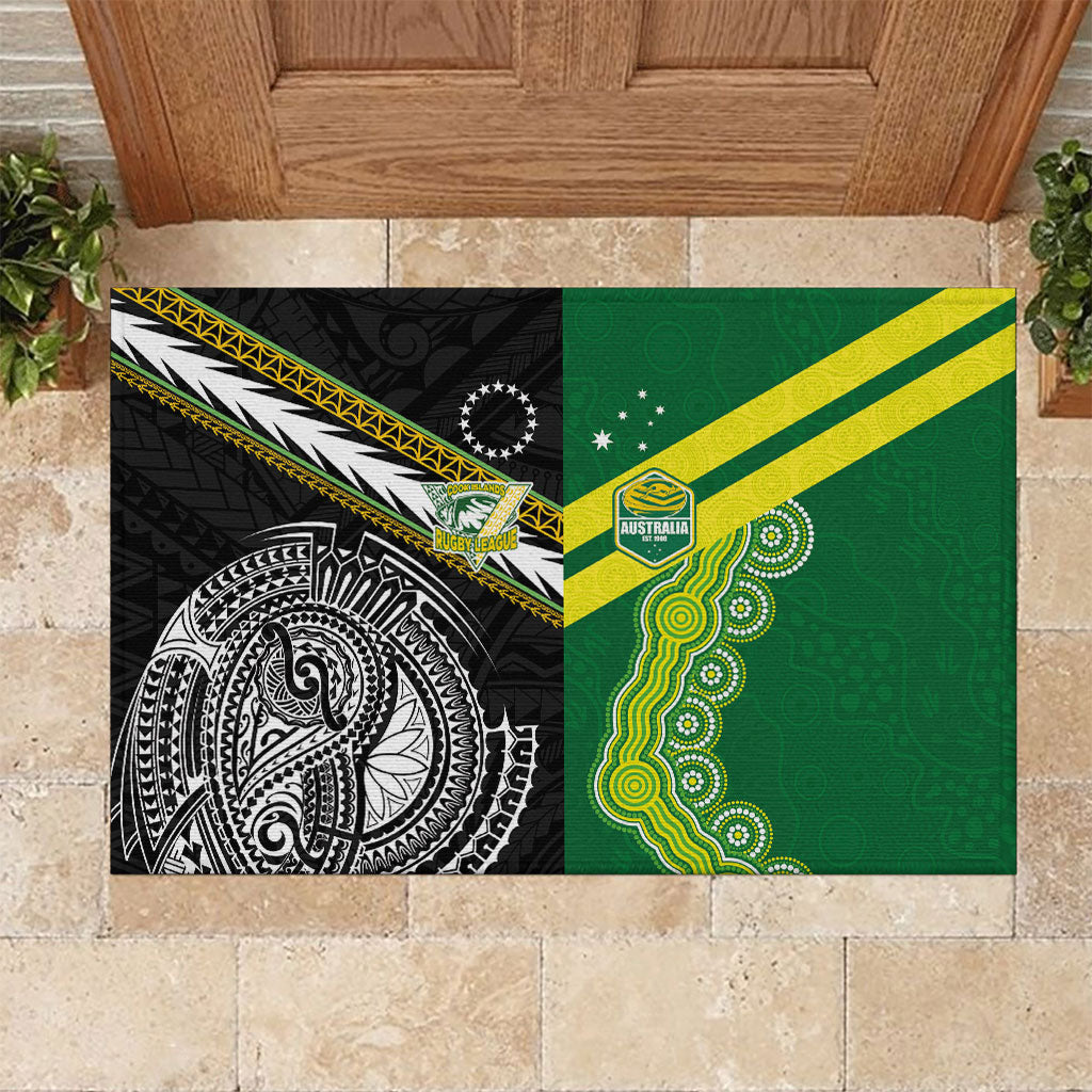 Rugby Cook Islands and Australia Rubber Doormat Tatau Tribal with Aboriginal Chevron Sport Style