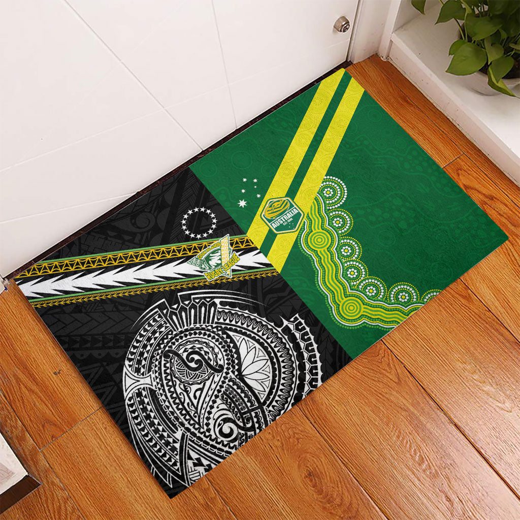 Rugby Cook Islands and Australia Rubber Doormat Tatau Tribal with Aboriginal Chevron Sport Style