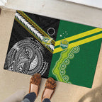 Rugby Cook Islands and Australia Rubber Doormat Tatau Tribal with Aboriginal Chevron Sport Style