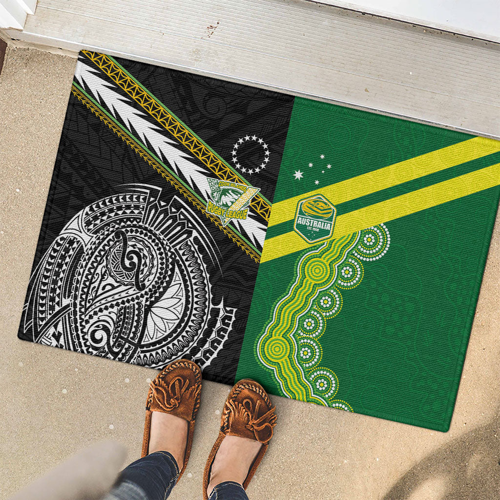 Rugby Cook Islands and Australia Rubber Doormat Tatau Tribal with Aboriginal Chevron Sport Style