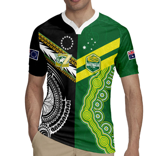 Custom Rugby Cook Islands and Australia Rugby Jersey Tatau Tribal with Aboriginal Chevron Sport Style