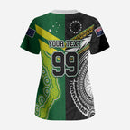 Custom Rugby Cook Islands and Australia Scrub Top Tatau Tribal with Aboriginal Chevron Sport Style