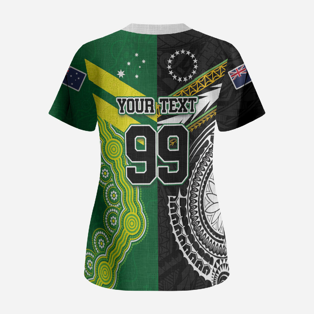 Custom Rugby Cook Islands and Australia Scrub Top Tatau Tribal with Aboriginal Chevron Sport Style