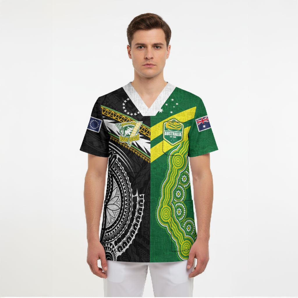 Custom Rugby Cook Islands and Australia Scrub Top Tatau Tribal with Aboriginal Chevron Sport Style