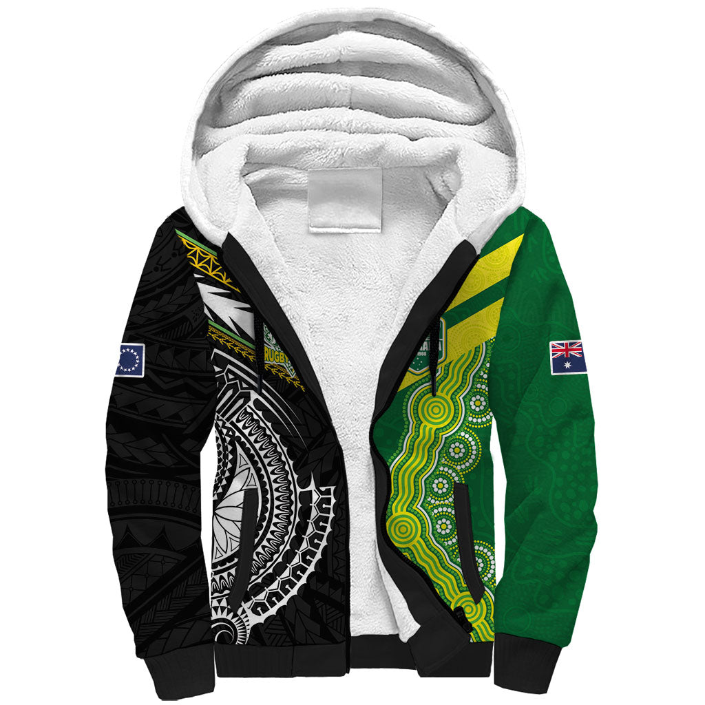 Custom Rugby Cook Islands and Australia Sherpa Hoodie Tatau Tribal with Aboriginal Chevron Sport Style