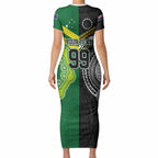 Custom Rugby Cook Islands and Australia Short Sleeve Bodycon Dress Tatau Tribal with Aboriginal Chevron Sport Style