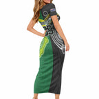 Custom Rugby Cook Islands and Australia Short Sleeve Bodycon Dress Tatau Tribal with Aboriginal Chevron Sport Style
