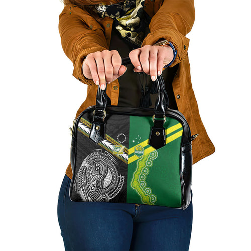 Rugby Cook Islands and Australia Shoulder Handbag Tatau Tribal with Aboriginal Chevron Sport Style