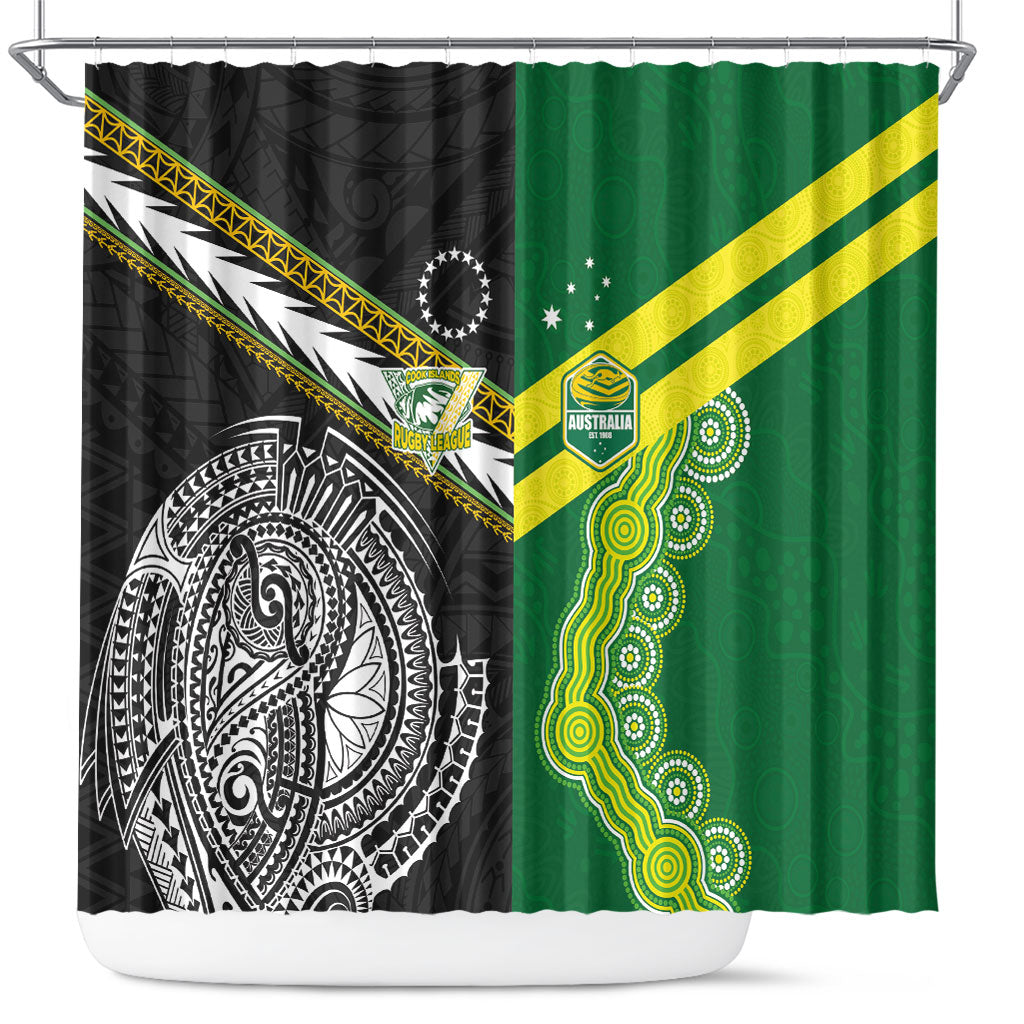 Rugby Cook Islands and Australia Shower Curtain Tatau Tribal with Aboriginal Chevron Sport Style