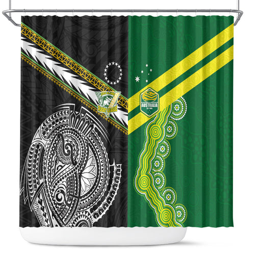 Rugby Cook Islands and Australia Shower Curtain Tatau Tribal with Aboriginal Chevron Sport Style