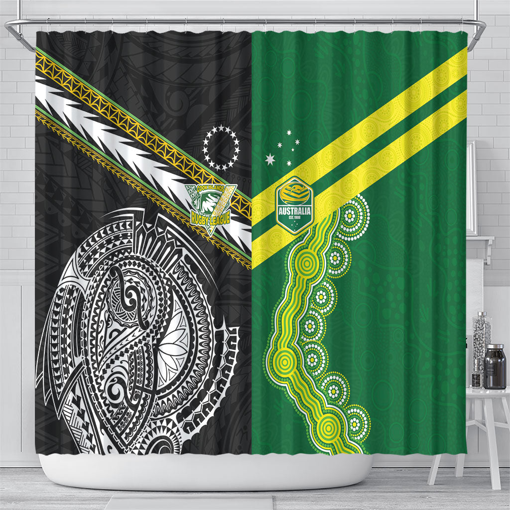 Rugby Cook Islands and Australia Shower Curtain Tatau Tribal with Aboriginal Chevron Sport Style