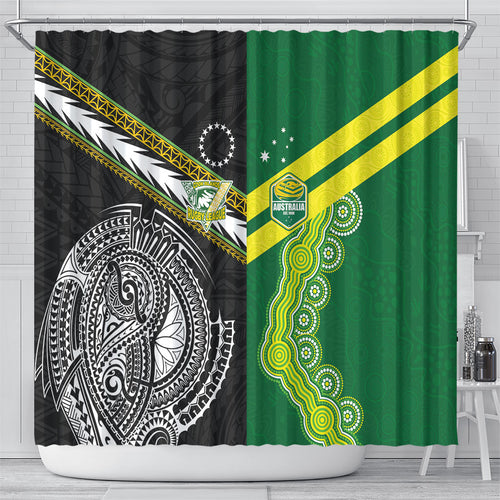 Rugby Cook Islands and Australia Shower Curtain Tatau Tribal with Aboriginal Chevron Sport Style
