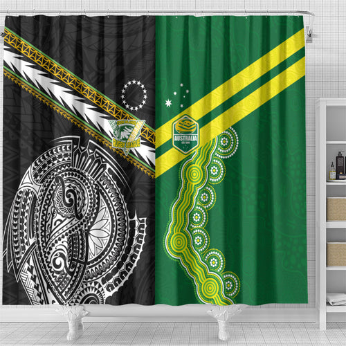 Rugby Cook Islands and Australia Shower Curtain Tatau Tribal with Aboriginal Chevron Sport Style