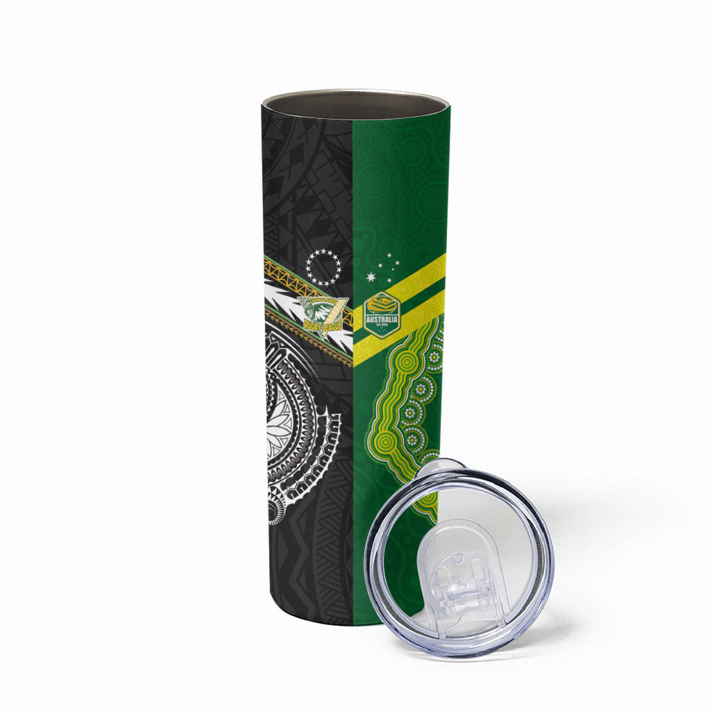 Custom Rugby Cook Islands and Australia Skinny Tumbler Tatau Tribal with Aboriginal Chevron Sport Style