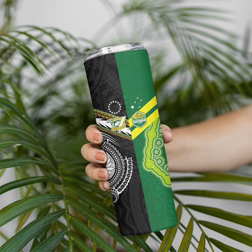 Custom Rugby Cook Islands and Australia Skinny Tumbler Tatau Tribal with Aboriginal Chevron Sport Style