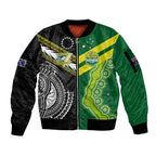 Custom Rugby Cook Islands and Australia Sleeve Zip Bomber Jacket Tatau Tribal with Aboriginal Chevron Sport Style
