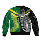 Custom Rugby Cook Islands and Australia Sleeve Zip Bomber Jacket Tatau Tribal with Aboriginal Chevron Sport Style