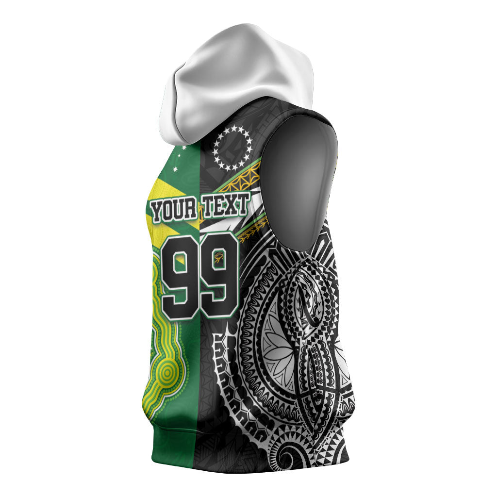 Custom Rugby Cook Islands and Australia Sleeveless Hoodie Tatau Tribal with Aboriginal Chevron Sport Style