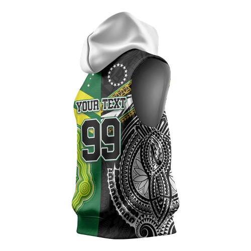 Custom Rugby Cook Islands and Australia Sleeveless Hoodie Tatau Tribal with Aboriginal Chevron Sport Style