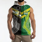 Custom Rugby Cook Islands and Australia Sleeveless Hoodie Tatau Tribal with Aboriginal Chevron Sport Style