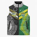 Custom Rugby Cook Islands and Australia Sleeveless Puffer Jacket Tatau Tribal with Aboriginal Chevron Sport Style