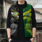 Custom Rugby Cook Islands and Australia Sleeveless Puffer Jacket Tatau Tribal with Aboriginal Chevron Sport Style